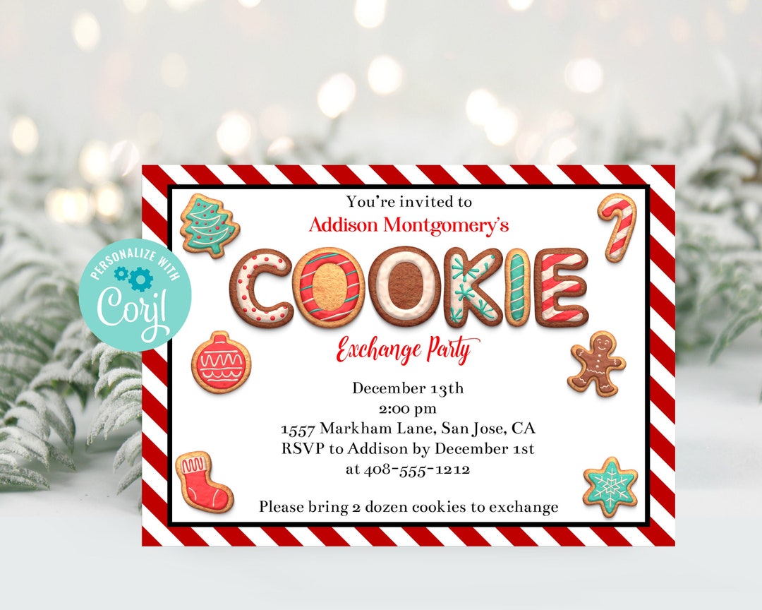 Editable Cookie Exchange Invitation Template, Cookie Swap, Christmas ...