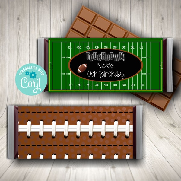 Printable Football Birthday Chocolate Bar Wrapper Personalized For Sports Birthday Party Bachelor Party Tailgate Party Big Game Corjl, FTGR