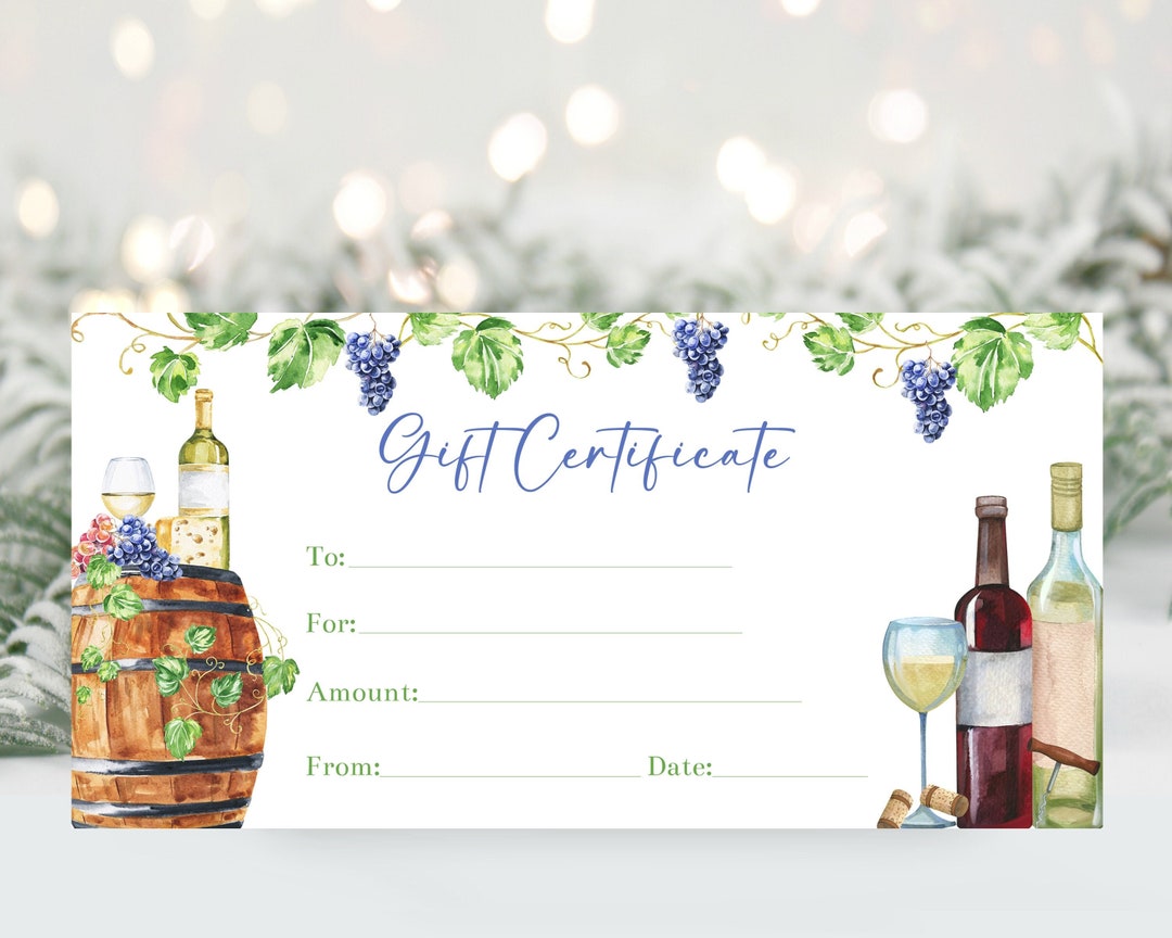 Editable Wine Tasting Gift Certificate Voucher Template, Winery Coupon Voucher, Printable