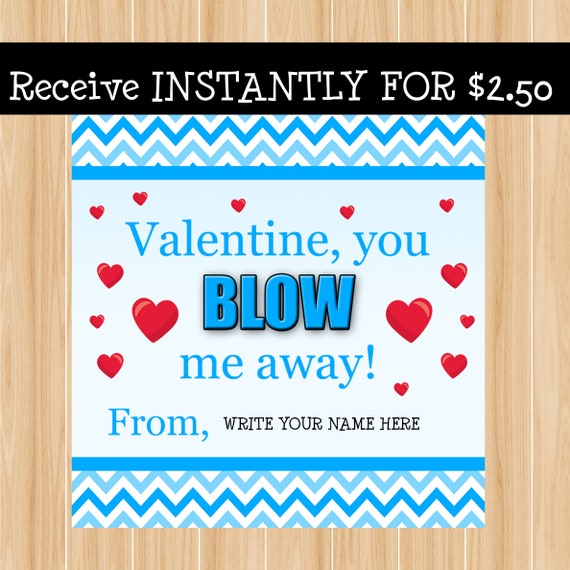 Valentine You Blow Me Away Tag, Bubble Valentine Tag, Boy Valentine, Kids Valentines, Valentines for kids, Printable Valentines, Instant Il_570xn