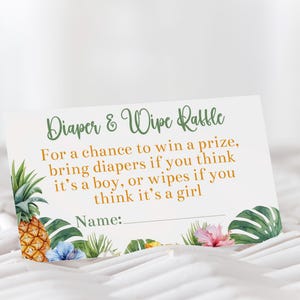 Carte de tombola couches et lingettes ananas imprimables Shower de bébé ananas Jeu de baby shower tropical ananas sexe révélateur Luau sexe révélateur