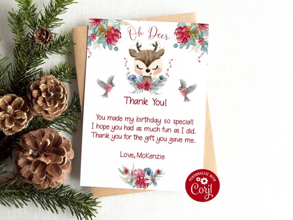 Editable Reindeer Thank You Card, Reindeer Birthday, Reindeer Party, Corjl, 5x7 Card, Printable, Instant Download, Christmas Card, RDBP Il_570xn