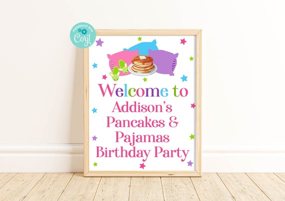 Editable Pancakes and Pajamas Welcome Sign, Pancake Party, Pajama Party, Girls Birthday Party Sign, Sleepover, Slumber Party, Corjl, PANB Il_570xn