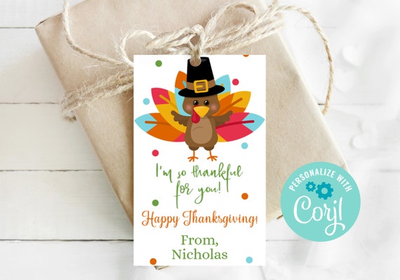 Printable Thanksgiving Tag, Corjl Tag, Personalized Tag, Thank You Tag, Turkey Favor Tag, Thankful for You, Fall Tags, Gift for Teacher Il_570xn