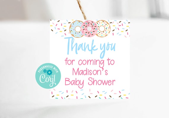 Editable Donut Favor Tag, Donut Baby Shower, Sprinkle Baby Shower, Bridal Shower, Birthday Tag, Printable Tag, Corjl, Instant Download, DSBS Il_570xn