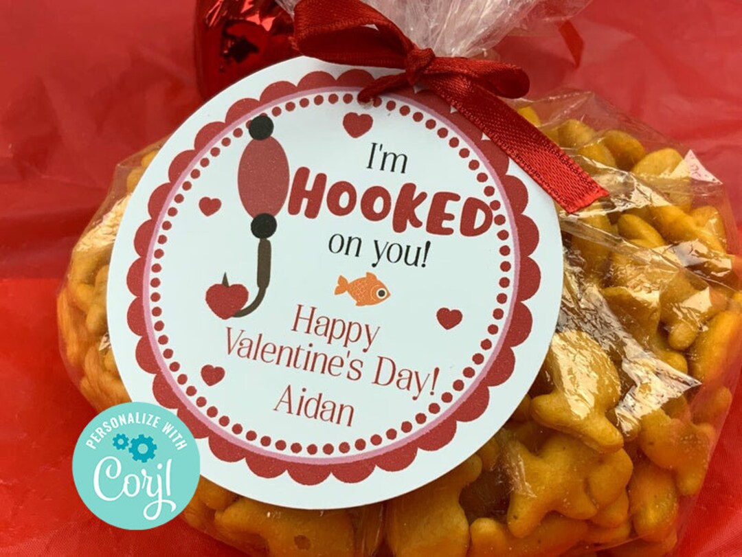 Printable Valentines, Editable I'm Hooked on You, Goldfish Valentines ...