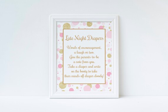 Pink and Gold Shower, Late Night Diapers, Diaper Thoughts, Words For Wee Hours, Baby Shower Game, Girl Shower, Instant, Doody Diaper Il_570xn