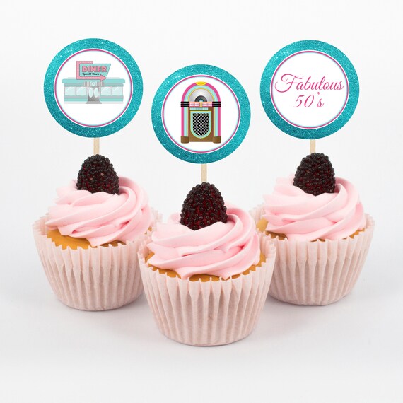 50 S Diner Cupcake Toppers 1950 S Cupcake Toppers Etsy