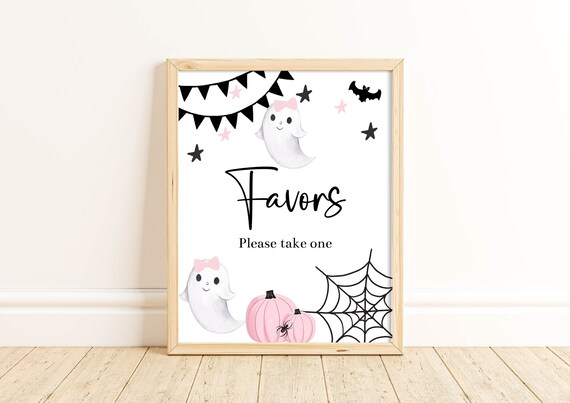 Hey Boo Pink Ghost Favors Sign Halloween Birthday Party Decorations Halloween Party Favor Table Sign Pastel Pink Baby Shower Printable HEBP Il_570xn