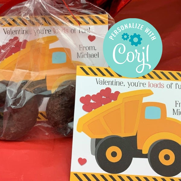 Editable Dump Truck Valentines, Printable Valentines, Construction Valentines, Corjl, Truck Valentine, Boys Valentines, Kids Valentines,