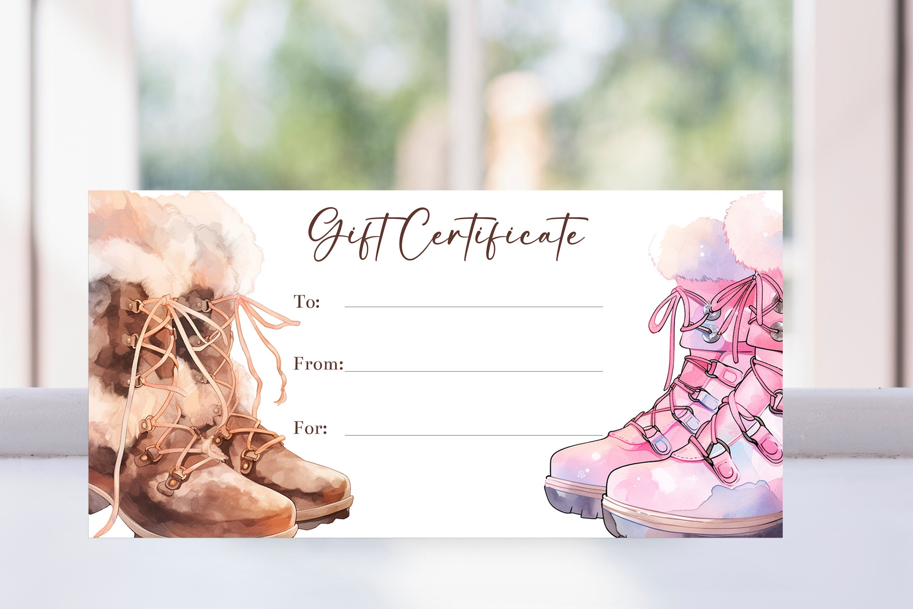 Editable Women's Boots Gift Certificate Template, Fuzzy Boots, Printable Boot Gift Voucher Coupon For Christmas or Birthday Gifts, Corjl
