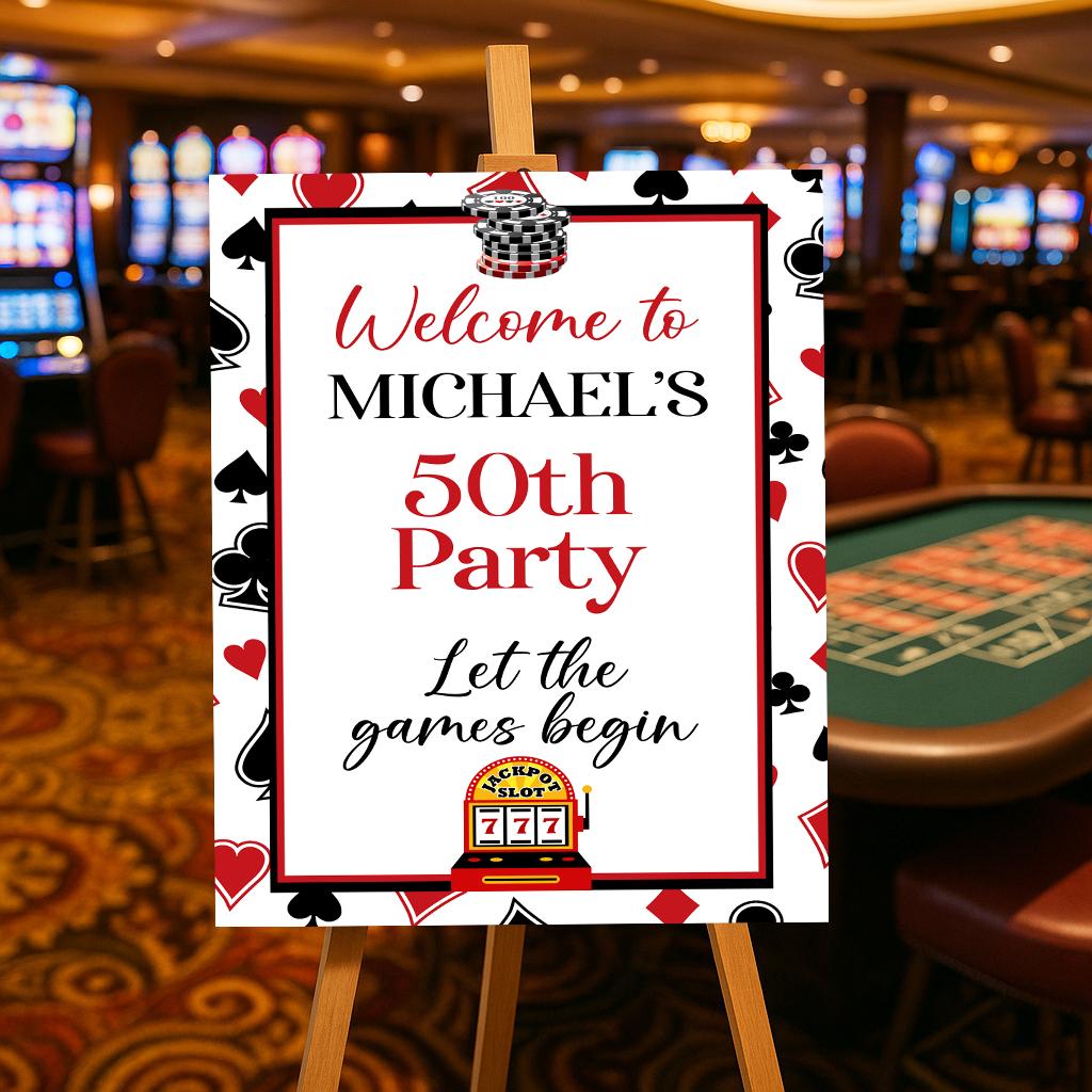 カジノウェルカムサイン 24x36 ラスベガスカジノパーティーサイン