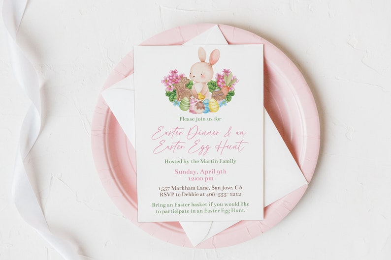 Editable Easter Brunch Bundle Templates, Invitation and Evite, Dinner Menu and Food Card, 8x10 Sign, Cupcake Toppers, Favor Tag, Corjl, EADN image 2