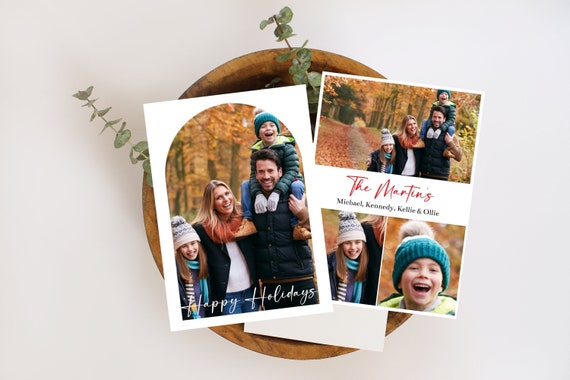 Editable Minimalist Arch Multi-Photo Christmas Card Template, Printable Modern Holiday Card, Family Christmas Card With Photos, Corjl Il_570xn