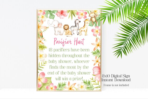 Pacifier Hunt, Jungle Baby Shower, Safari Baby Shower, Baby Shower Games, Baby Shower Sign, Jungle Animals, Safari Animals, Tropical, JSBS Il_570xn