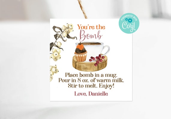 Editable Hot Chocolate Bomb Tag, Fall Pumpkin Tag, Cocoa Instructions Tag, Cocoa Favor Tag, Corjl, Halloween You're the Bomb Tag, Printable Il_570xn