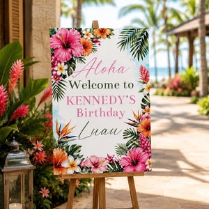 Tropical Luau Birthday Welcome Sign, Hawaiian Party Decor (Digital Download), Canva, LUTR