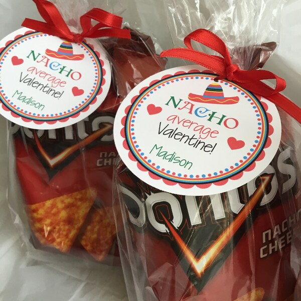 Nacho Average Valentines modifiable, Nacho Valentines imprimable, Nachos Tag For Class and School Valentines, Bag of of Chips Valentine, Corjl