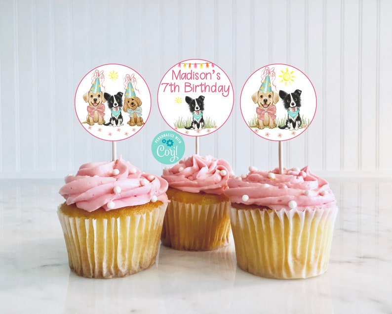 Editable Cupcake Toppers Puppy Pawty Puppy Party Puppy | Etsy