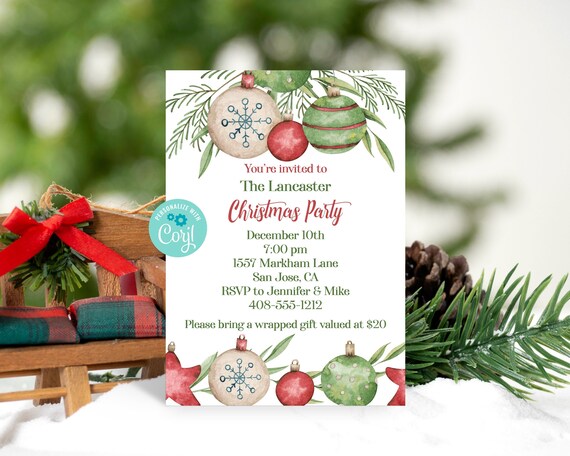Editable Christmas Party Invitation, Winter Party, Holiday Party Invite, Open House, Corjl, Printable Invitation, Instant Download, ORCH Il_570xn