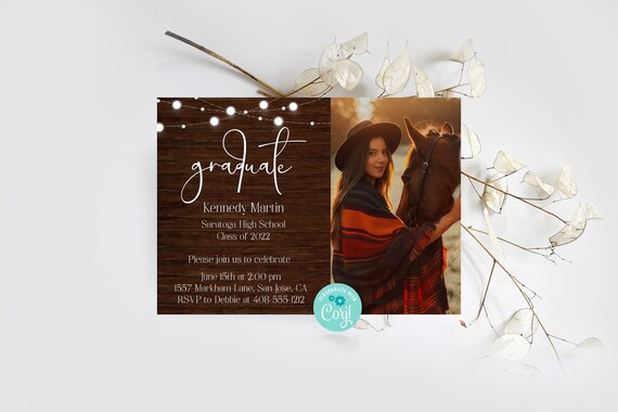 Rustic Graduation Photo Announcement Template, Wood Background For Graduation Party Invitation, Editable, Printable, Corjl, Instant Download Il_570xn