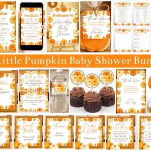 A little Pumpkin Baby Shower Templates Bundle, Watercolor Fall Baby Shower Invitation and Baby Shower Decor, Autumn Baby Shower, Corjl