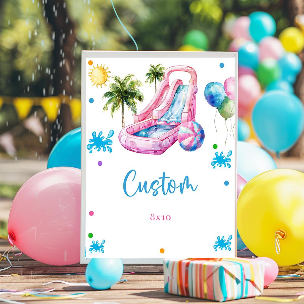 Pool Slides Sign Editable Waterslide Custom Sign 8x10 Template Printable Summer Birthday ...