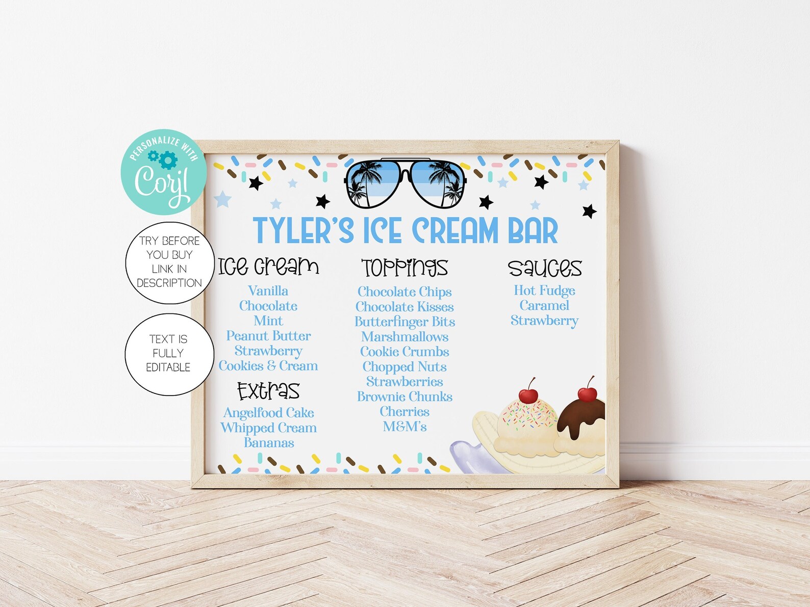 Editable Ice Cream Bar Sign Template One Cool Dude Birthday - Etsy