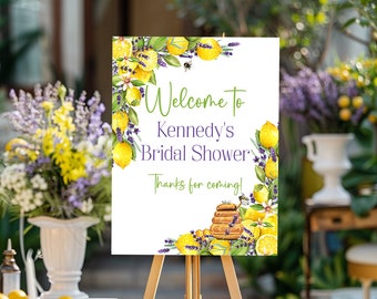 Lemon and Lavender Bridal Shower Welcome Sign Template Main Squeeze Wedding Shower Lavender and Honey Shower Decorations Corjl Editable LLHB