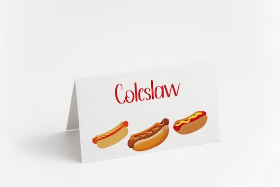 Editable Hot Dog Party Food Card Or Place Card Template Printable Hot 