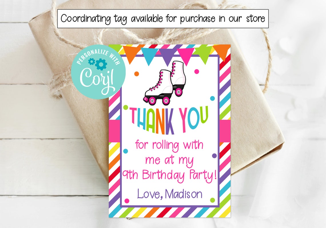 Editable Skating Party Thank You Card Rollerskating Roller | Etsy