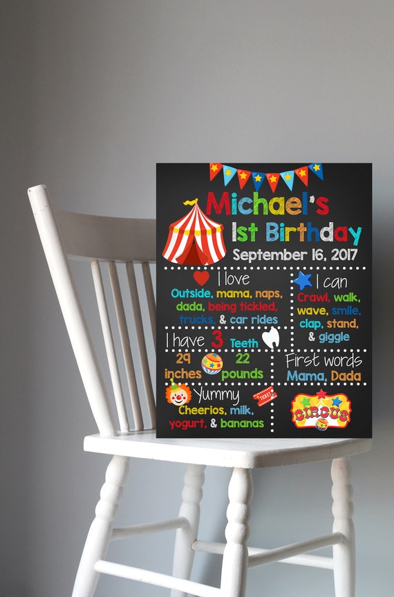 Circus 1st Birthday Chalkboard Sign, Circus Birthday Sign, 1st Birthday Sign, First Birthday Sign, Circus Birthday, Circus Chalkboard Il_570xn