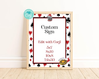 Editable Casino Party Sign Template Printable Casino Party Decorations 5x7 8x10 10x8 24x30 Poker Night Birthday Gambling Party Corjl CAS