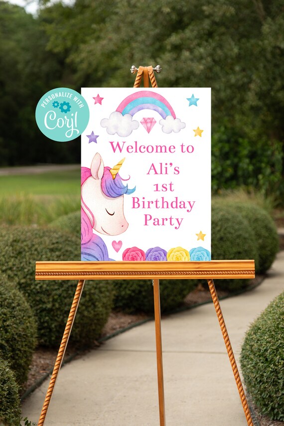 editable unicorn welcome sign unicorn party unicorn birthday printable sign corjl instant download unicorn party decorations unhb by sweet party wishes catch my party