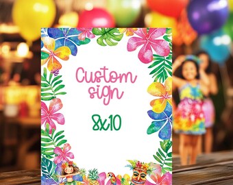Bearbeitbare Luau 8x10 Benutzerdefinierte Zeichenvorlage Luau Partydekoration Hawaiianische Tischdekoration Hula Girl Tropische Blumen personalisierte Zeichen Corjl HUBB