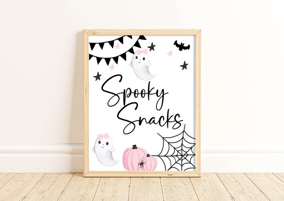 Hey Boo Pink Ghost Spooky Snacks Sign Halloween Birthday Party Decorations Halloween Party Snacks Table Sign Pastel Pink Baby Shower HEBP Il_570xn