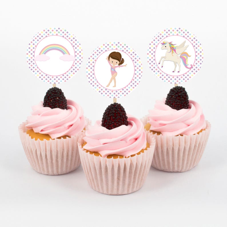 Gymnastic Unicorn Cupcake Toppers Gymnast Cupcake Printable Gymnastics African American Gymnastics Birthday Instant Gymnastics Party