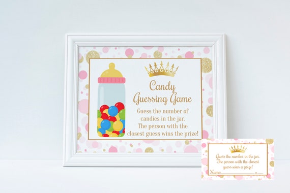 Princess Candy Guessing Game, Princess Baby Shower, Pink and Gold Baby Shower, Guess How Many, Instant Download, Baby Shower Games, Guessing Il_570xn