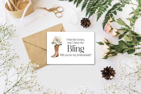 Country wedding, Boots and Bling, Will you be my bridesmaid, Southern wedding, Bridesmaid proposal, Funny bridesmaid card, Rustic wedding Il_570xn