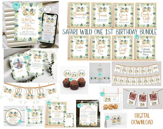 Wild One 1st Birthday Bundle, Printable Safari Birthday Party, First ...