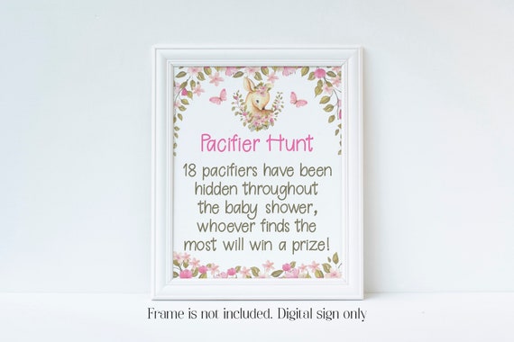 Pacifier Hunt, Deer Baby Shower, Baby Shower Games, Baby Shower Sign, Baby Shower Activity, Girl Baby Shower, Pink Baby Shower, LDBS Il_570xn