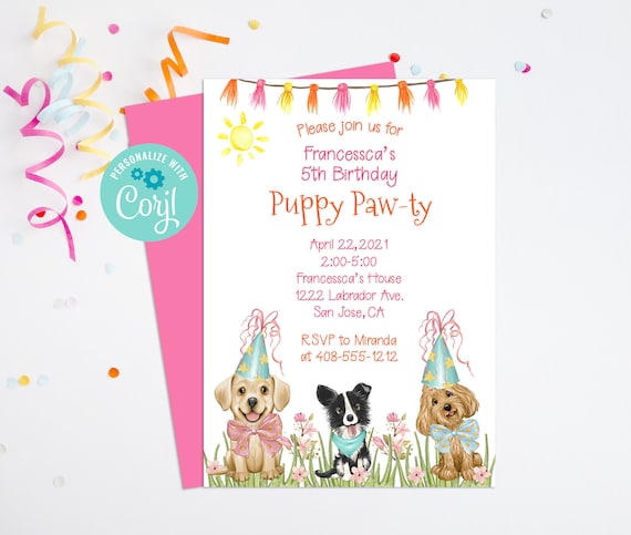 Editable Puppy Party Invitation, Dog Birthday, Dog Party, Puppy Pawty, Puppy Birthday, Corjl, Printable Invitation, Instant Download, PAWB Il_570xn