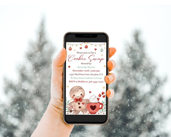 Editable Cookie Swap Digital Invitation Template Cookie Exchange Evite Electronic Invitation Holiday Party Mobile Invitation Corjl CCWA Il_570xn