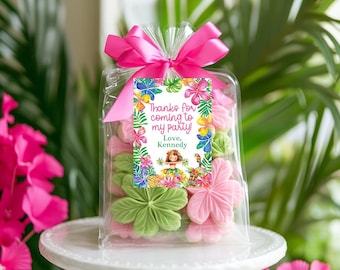 Personalized Luau Favor Tag, Luau Birthday Party Gift Tag, Luau Party Decorations, Hawaiian Tropical Floral Gift Tag, Hula Girl, Corjl, HUBC