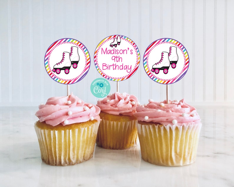 Editable Skating Cupcake Toppers, Skating Party, Rollerskating, Skating Birthday, Corjl, Printable, Party Decorations, Instant, RASB image 1