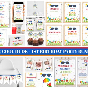 Editable One Cool Dude 1st Birthday Party Bundle, Printable Boys First Birthday Party Decorations, Summer 1st Birthday Party, Corjl, CDSU