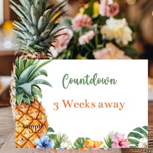 Editable Tropical Gender Reveal Party Countdown Template Pineapple Luau Baby Shower Printable Hawaiian Summer Baby Shower Corjl PLGR