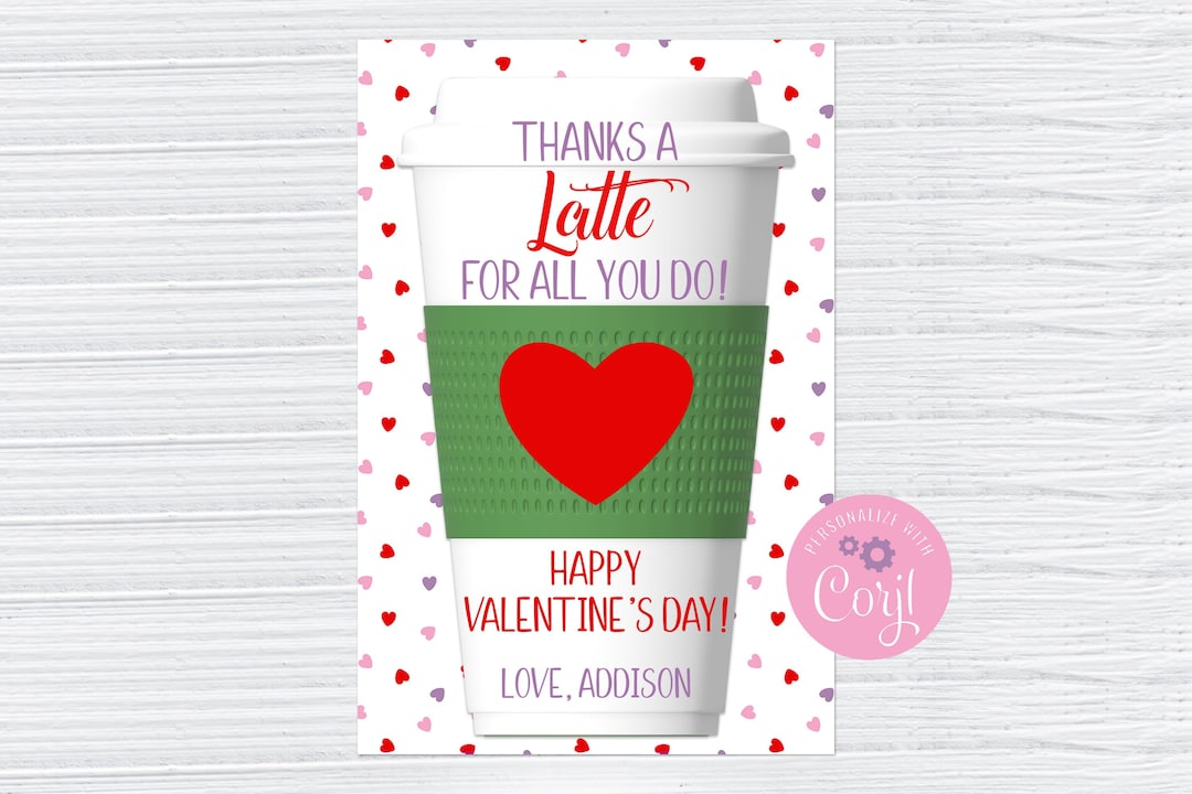 Printable Valentine Coffee Gift Card Holder Thanks a Latte Etsy