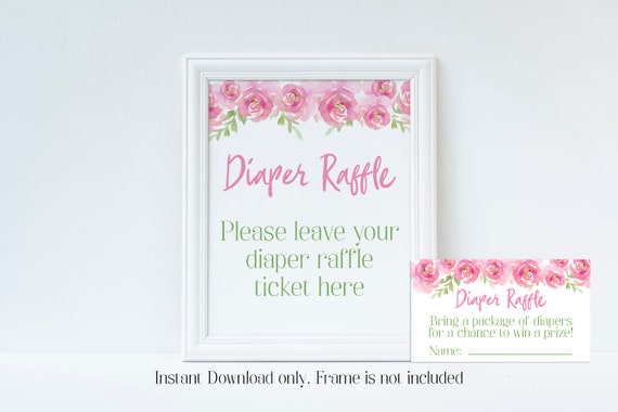 Diaper Raffle, Diaper Raffle Sign, Diaper Raffle Ticket, Floral Baby Shower, Pink Flowers, Roses Baby Shower, Garden Baby Shower, PGBS Il_570xn