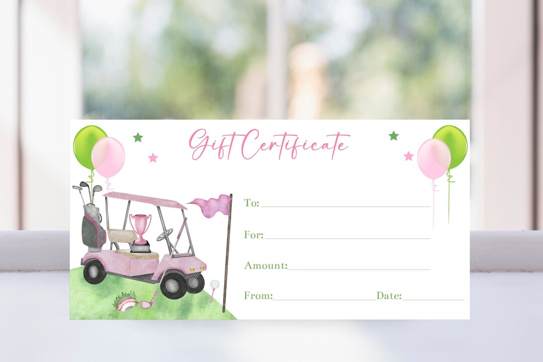 Printable Pink Golf Gift Certificate Voucher Template, Editable Golf Lessons Coupon